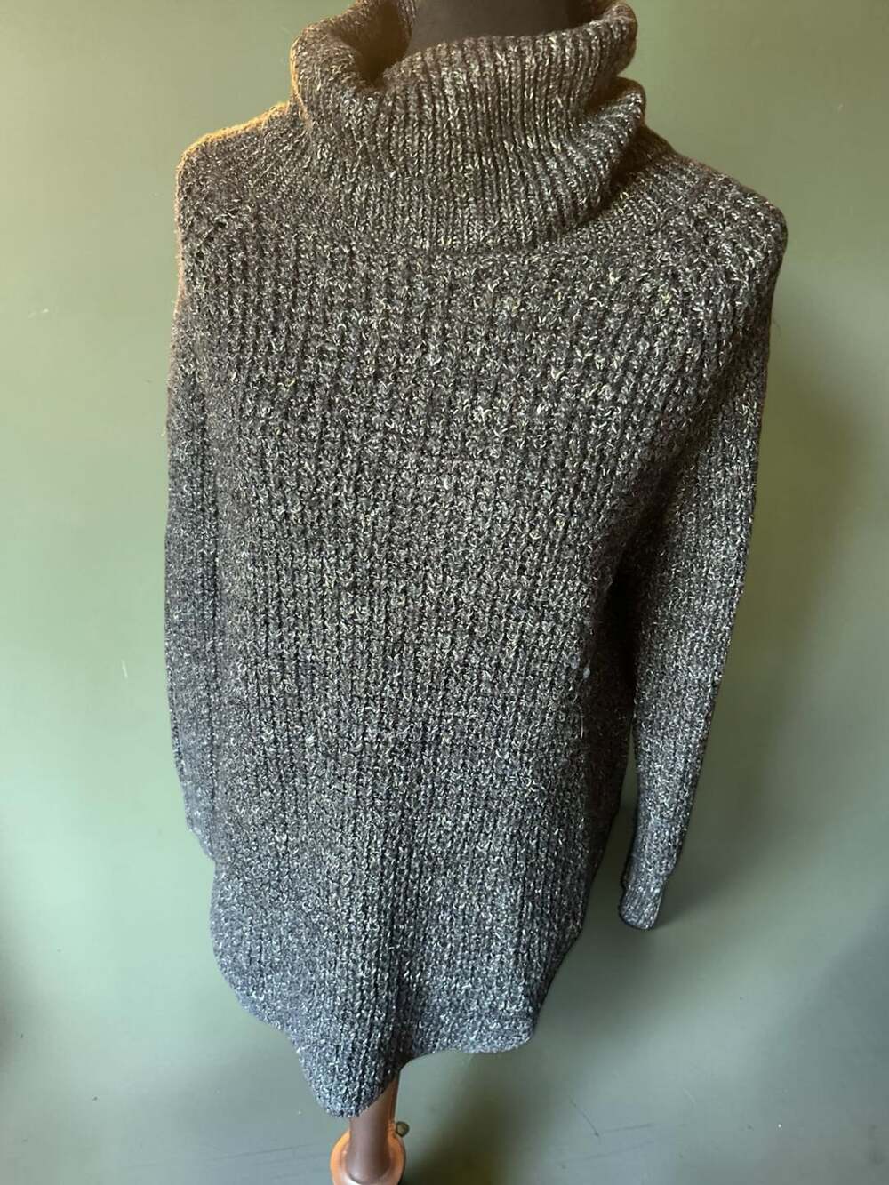 Free People Swim Too Deep Sweater XS Grey Wool Linen Marled Chunky Cowl